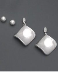 Macy's - Silver Plated Stainless Steel Square Dangle Post Stud Earrings Set Macy's - Silver Plated Stainless Steel Square Dangle Post Stud Earrings Set