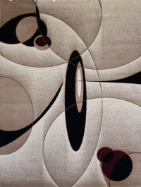 New City Brand New Contemporary Brown and Beige Modern Wavy Circles Area Rug 5'2 x 7'3