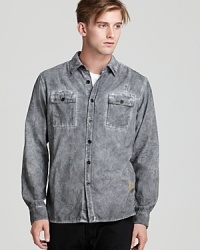 Though neutral in tone, this button-down from PRPS Goods & Co. jazzes up your relaxed wardrobe with an exciting design. Though neutral in tone, this button-down from PRPS Goods & Co. jazzes up your relaxed wardrobe with an exciting design.