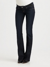 Deep dark denim is subtly faded for a loved-in vintage look.THE FITSide elastic inserts Boot leg Rise, about 7 Inseam, about 34½ Leg opening, about 20THE DETAILSZip fly Button closure Five-pocket style 80% cotton/19% polyester/1% spandex Machine wash Made in USA of imported fabric Deep dark denim is subtly faded for a loved-in vintage look.THE FITSide elastic inserts Boot leg Rise, about 7 Inseam, about 34½ Leg opening, about 20THE DETAILSZip fly Button closure Five-pocket style 80% cotton/19% polyester/1% spandex Machine wash Made in USA of imported fabric