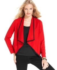 Layer your fave fall looks with NY Collection's petite jacket, featuring a draped front. Layer your fave fall looks with NY Collection's petite jacket, featuring a draped front.