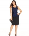 Celebrate the holidays in style with Alfani's sleeveless plus size dress, featuring a lace top and peplum waist.