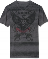 Don't fight how stylish you'll look in this v-neck graphic tee by Retrofit. Don't fight how stylish you'll look in this v-neck graphic tee by Retrofit.