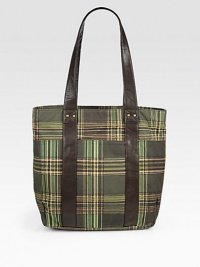 Perfectly sized carryall roomy enough to tote all of your essentials, in plaid-printed vegan leather.Zip closureDouble top handlesInterior zip pocketFully linedPolyurethane13W x 14H x 5DImported