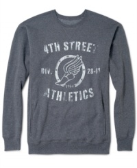 Sweats don't have to equal shlubby. This stylish Public Universe printed fleece has a neat fit and a cozy feel. Sweats don't have to equal shlubby. This stylish Public Universe printed fleece has a neat fit and a cozy feel.