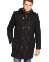 Guess Mens Toggle Coat Hoodie, Medium M, Black Wool Blend