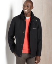 Confidently take this versatile Perry Ellis coat from the office to dinner for an always stylish look. Confidently take this versatile Perry Ellis coat from the office to dinner for an always stylish look.