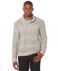 Snuggle up in style with this warm cable knit sweater by Perry Ellis. Snuggle up in style with this warm cable knit sweater by Perry Ellis.