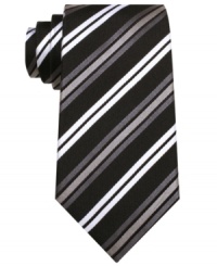 Sophisticated stripes speak volumes at the office with this statement tie from Geoffrey Beene. Sophisticated stripes speak volumes at the office with this statement tie from Geoffrey Beene.