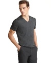 Single jersey melange v-neck tee, soft and luxe. Great stand alone tee.