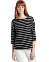 French Connection Women's Scott Stripe Top, Black/Grey, Medium