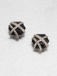 From the Cable Wrap Collection. An elegant, hexagon-shaped black onyx stone wrapped in sterling silver cables and dazzling diamonds. Black onyxDiamonds, .07 tcwSterling silverSize, about .39Post backImported From the Cable Wrap Collection. An elegant, hexagon-shaped black onyx stone wrapped in sterling silver cables and dazzling diamonds. Black onyxDiamonds, .07 tcwSterling silverSize, about .39Post backImported