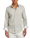 Perry Ellis Men's Long Sleeve Dobby Textured Woven Shirt