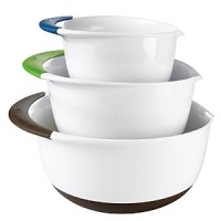 Attractive nesting bowls in three different sizes for everything from whisking eggs to serving popcorn make cooking fun and storage easy. Attractive nesting bowls in three different sizes for everything from whisking eggs to serving popcorn make cooking fun and storage easy.