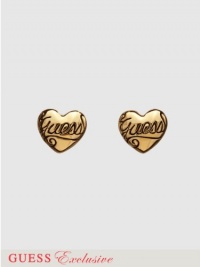 GUESS Puffy Script Heart Earrings, GOLD GUESS Puffy Script Heart Earrings, GOLD
