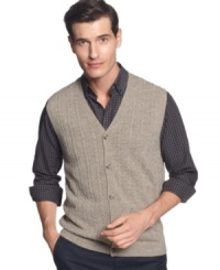 Get serious about sophisticated style with this cabled sweater-vest from Geoffrey Beene. Get serious about sophisticated style with this cabled sweater-vest from Geoffrey Beene.
