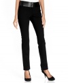 Alfani's pants go modern with a faux-leather trimmed waistband and sleek skinny fit.