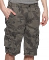 Perfect for hiking or everyday errands. These DKNY Jeans camouflage cargo shorts provide the comfort and storage needed to keep you moving right along.