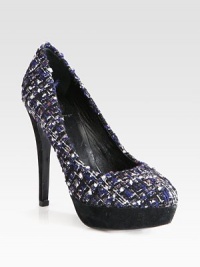 The ultimate lady-like pump, crafted of multicolored tweed with a suede heel and platform. Suede-covered heel, 5 (125mm)Suede platform, 1¼ (30mm)Compares to a 3¾ heel (95mm)Tweed upperLeather lining and solePadded insoleMade in Italy The ultimate lady-like pump, crafted of multicolored tweed with a suede heel and platform. Suede-covered heel, 5 (125mm)Suede platform, 1¼ (30mm)Compares to a 3¾ heel (95mm)Tweed upperLeather lining and solePadded insoleMade in Italy