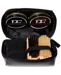 Shine on. Keep your look clean and polished wherever you go with this travel shoe polish kit from Perry Ellis. Shine on. Keep your look clean and polished wherever you go with this travel shoe polish kit from Perry Ellis.