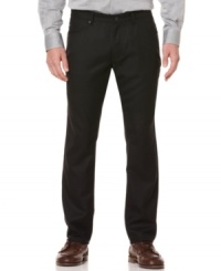 Casual style solid pants by Perry Ellis are a great replacement to your everyday blues. Casual style solid pants by Perry Ellis are a great replacement to your everyday blues.