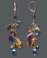Multicolored perfection. Effy Collection's vibrant cluster earrings feature a variety of dazzling gemstones, including lemon quartz (6-1/3 ct. t.w.), citrine (1-3/8 ct. t.w.), amethyst (6-1/3 ct. t.w.), blue topaz (10 ct. t.w.), and tourmaline (6 ct. t.w.). Set in 14k gold. Approximate drop: 2-5/8 inches. Multicolored perfection. Effy Collection's vibrant cluster earrings feature a variety of dazzling gemstones, including lemon quartz (6-1/3 ct. t.w.), citrine (1-3/8 ct. t.w.), amethyst (6-1/3 ct. t.w.), blue topaz (10 ct. t.w.), and tourmaline (6 ct. t.w.). Set in 14k gold. Approximate drop: 2-5/8 inches.