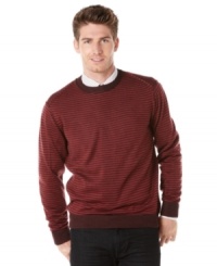 Get a smart start on you seasonal style with this striped sweater from Perry Ellis. Get a smart start on you seasonal style with this striped sweater from Perry Ellis.