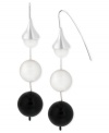 Black and white and stylish all over, this pair of drop earrings from Robert Lee Morris bolsters the basics with a fancy silhouette. The earrings are crafted from silver-tone mixed metal with simulated pearl and black beaded accents. Approximate drop: 2-1/2 inches.