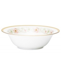 East meets West in the ornate Blooming Splendor vegetable bowl by Noritake. A Japanese-inspired pattern with raised dots encircles intricate florals rooted in white bone china. East meets West in the ornate Blooming Splendor vegetable bowl by Noritake. A Japanese-inspired pattern with raised dots encircles intricate florals rooted in white bone china.