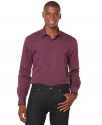 An iridescent design gives this Perry Ellis button down a uniquely handsome look. An iridescent design gives this Perry Ellis button down a uniquely handsome look.