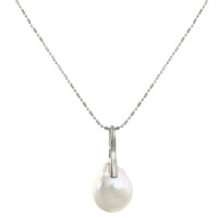 Sterling Silver White Pear-Shaped and Coin Freshwater Cultured Pearl Pendant Chain Necklace (13-14mm), 16+2 Sterling Silver White Pear-Shaped and Coin Freshwater Cultured Pearl Pendant Chain Necklace (13-14mm), 16+2