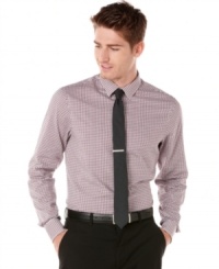 This slim fit patterned button down by Perry Ellis will have everyone at the office checking out your style. This slim fit patterned button down by Perry Ellis will have everyone at the office checking out your style.