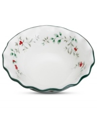 A classic holly print with green banding and a scalloped edge makes this Pfaltzgraff Winterberry pasta bowl a festive companion to the holiday table. A classic holly print with green banding and a scalloped edge makes this Pfaltzgraff Winterberry pasta bowl a festive companion to the holiday table.