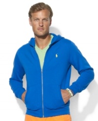 A cozy zip hoodie is crafted from luxurious beach fleece and adorned with Ralph Lauren's embroidered pony for a lounging staple that's relaxed yet refined. A cozy zip hoodie is crafted from luxurious beach fleece and adorned with Ralph Lauren's embroidered pony for a lounging staple that's relaxed yet refined.