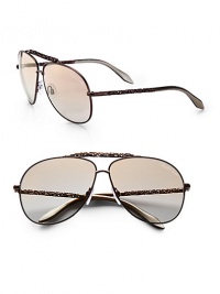 Matte metal aviators get a fancy update with abstract metal temples and brow bar. Available in bronze with gradient brown lens.Abstract metal temples100% UV protectionMade in Italy