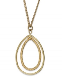 A stylish silhouette adds double appeal to this necklace from Charter Club. The oval pendant features two drops with a golden shine. Crafted in gold tone mixed metal. Approximate length: 16 inches + 2-inch extender. Approximate drop: 1-1/2 inches. A stylish silhouette adds double appeal to this necklace from Charter Club. The oval pendant features two drops with a golden shine. Crafted in gold tone mixed metal. Approximate length: 16 inches + 2-inch extender. Approximate drop: 1-1/2 inches.