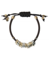 Ring in the new with this leather bracelet from Lucky Brand. Rings crafted from gold- and silver-tone mixed metal, as well as crystal-like accents, dress up the bracelet for a bold fashion statement. Approximate diameter: 2-1/4 inches. Ring in the new with this leather bracelet from Lucky Brand. Rings crafted from gold- and silver-tone mixed metal, as well as crystal-like accents, dress up the bracelet for a bold fashion statement. Approximate diameter: 2-1/4 inches.
