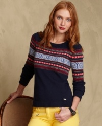 Ski chic: Tommy Hilfiger's Fair-Isle knit sweater is an instant classic. Pair it with yellow denim for a modern take on cool-weather style. Ski chic: Tommy Hilfiger's Fair-Isle knit sweater is an instant classic. Pair it with yellow denim for a modern take on cool-weather style.