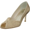 Stuart Weitzman Women's Chantelle Peep-Toe Pump,Gold Chantilly Lace,5 M US