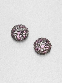 Delicate domed buttons are richly set with a spectrum of gemstones in warm, glowing shades in this elegant, eyecatching design.Pink sapphire, amethyst and white topazBlack rhodium-plated sterling silverDiameter, about .6Post backImported