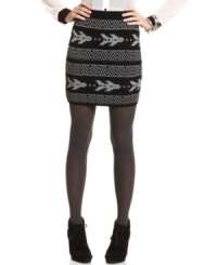Love this sweater skirt from Pink Rose for its bodycon style and trend-right tribal graphic! Love this sweater skirt from Pink Rose for its bodycon style and trend-right tribal graphic!