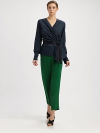 This cropped silk style features exaggerated pockets and a slightly cropped leg.Self waistband with belt loopsHidden button closureSide slash pocketsButton flap back patch pocketsInseam, about 27SilkDry cleanMade in USA of imported fabricModel shown is 5'11 (180cm) wearing US size 4. This cropped silk style features exaggerated pockets and a slightly cropped leg.Self waistband with belt loopsHidden button closureSide slash pocketsButton flap back patch pocketsInseam, about 27SilkDry cleanMade in USA of imported fabricModel shown is 5'11 (180cm) wearing US size 4.
