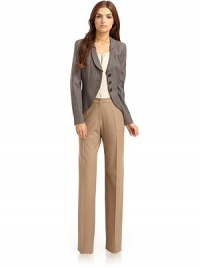THE LOOKTimeless pinstripesNotched lapel with rounded edgesPadded shouldersThree-button frontLong sleeves with button cuffsTulip hemCenter back slitTHE FITAbout 21 from shoulder to hemTHE MATERIAL90% virgin wool/8% cashmere/2% spandexCupro liningCARE & ORIGINDry cleanMade in Italy THE LOOKTimeless pinstripesNotched lapel with rounded edgesPadded shouldersThree-button frontLong sleeves with button cuffsTulip hemCenter back slitTHE FITAbout 21 from shoulder to hemTHE MATERIAL90% virgin wool/8% cashmere/2% spandexCupro liningCARE & ORIGINDry cleanMade in Italy