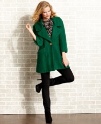 Sumptuous waffle-knit plus an oversized design come together in high-style on a coat from XOXO that makes us welcome a cold-front! Sumptuous waffle-knit plus an oversized design come together in high-style on a coat from XOXO that makes us welcome a cold-front!