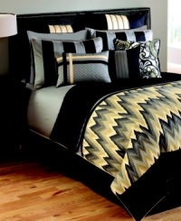 Create a retreat tailored to your style with this Angelaccio comforter set, featuring modern zigzag patterns with lush quilted and embroidered details for an air of intricacy. Finished in a contrasting dark and light palette. Create a retreat tailored to your style with this Angelaccio comforter set, featuring modern zigzag patterns with lush quilted and embroidered details for an air of intricacy. Finished in a contrasting dark and light palette.