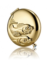 February 20 - March 20. Deeply romantic and poetic, you have an inventive, artistic and intuitive mind. Enjoy these golden fish, decorated with a brilliant birthstone clasp made of pale blue crystal. Filled and refillable with Lucidity Translucent Pressed Powder (small size refill). Beautifully boxed, with a velvety pouch. February 20 - March 20. Deeply romantic and poetic, you have an inventive, artistic and intuitive mind. Enjoy these golden fish, decorated with a brilliant birthstone clasp made of pale blue crystal. Filled and refillable with Lucidity Translucent Pressed Powder (small size refill). Beautifully boxed, with a velvety pouch.