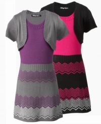 Give her a sweater dress that comes with a stylish shrug already attached: Multicolor knit dress from Planet Gold.