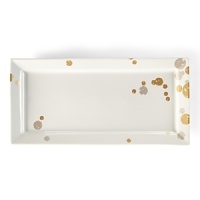 Perfect for presenting holiday treats and hors d'oeuvres, this durable porcelain serveware collection from Paper Products Design features glittering accents in gold, platinum and pearl bronze for a festive, celebratory feel. Perfect for presenting holiday treats and hors d'oeuvres, this durable porcelain serveware collection from Paper Products Design features glittering accents in gold, platinum and pearl bronze for a festive, celebratory feel.