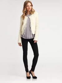 Knitted with touches of alpaca and wool, this fine-knit cardigan has fringed trim and a plush texture. Roundneck with hook-and-eye closureFringe trimLong sleevesRibbed hem50% acrylic/25% alpaca/25% woolDry cleanImportedModel shown is 5'9 (176cm) wearing US size Small. Knitted with touches of alpaca and wool, this fine-knit cardigan has fringed trim and a plush texture. Roundneck with hook-and-eye closureFringe trimLong sleevesRibbed hem50% acrylic/25% alpaca/25% woolDry cleanImportedModel shown is 5'9 (176cm) wearing US size Small.