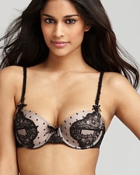 Polka dot mesh and lace overlays lend playful allure to this balconette bra from Pleasure State. Style #P23-2187W Polka dot mesh and lace overlays lend playful allure to this balconette bra from Pleasure State. Style #P23-2187W